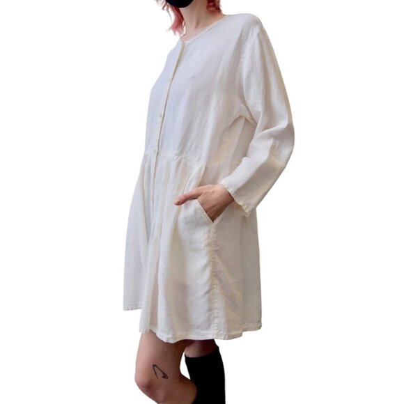 FLAX White Button-Down Long Sleeve linen Tunic Dress Pockets women’s S lagenlook - Picture 2 of 13
